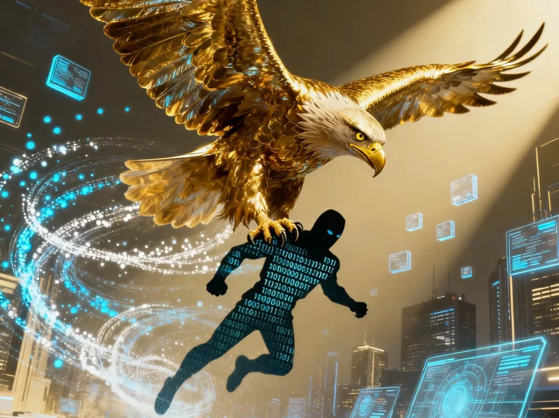 Golden eagle in flight representing AI optimization