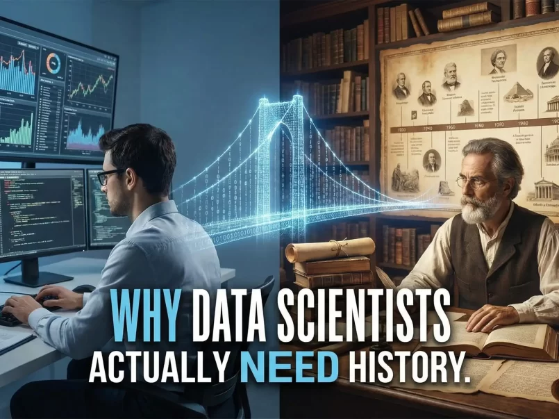 Data scientist reviewing historical datasets