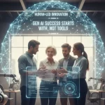 Abstract illustration of human-led AI workflows