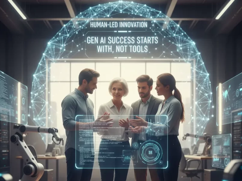 Abstract illustration of human-led AI workflows