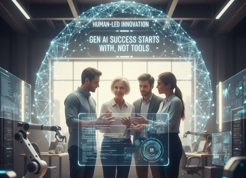 Abstract illustration of human-led AI workflows